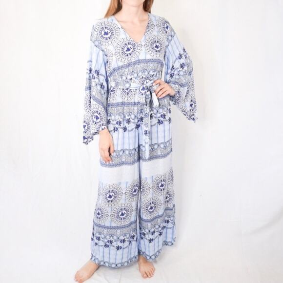 Layla JAASE NWT Blue Moroccan Tile Print Long Sleeve Jumpsuit Size XS  Australia - Picture 1 of 9